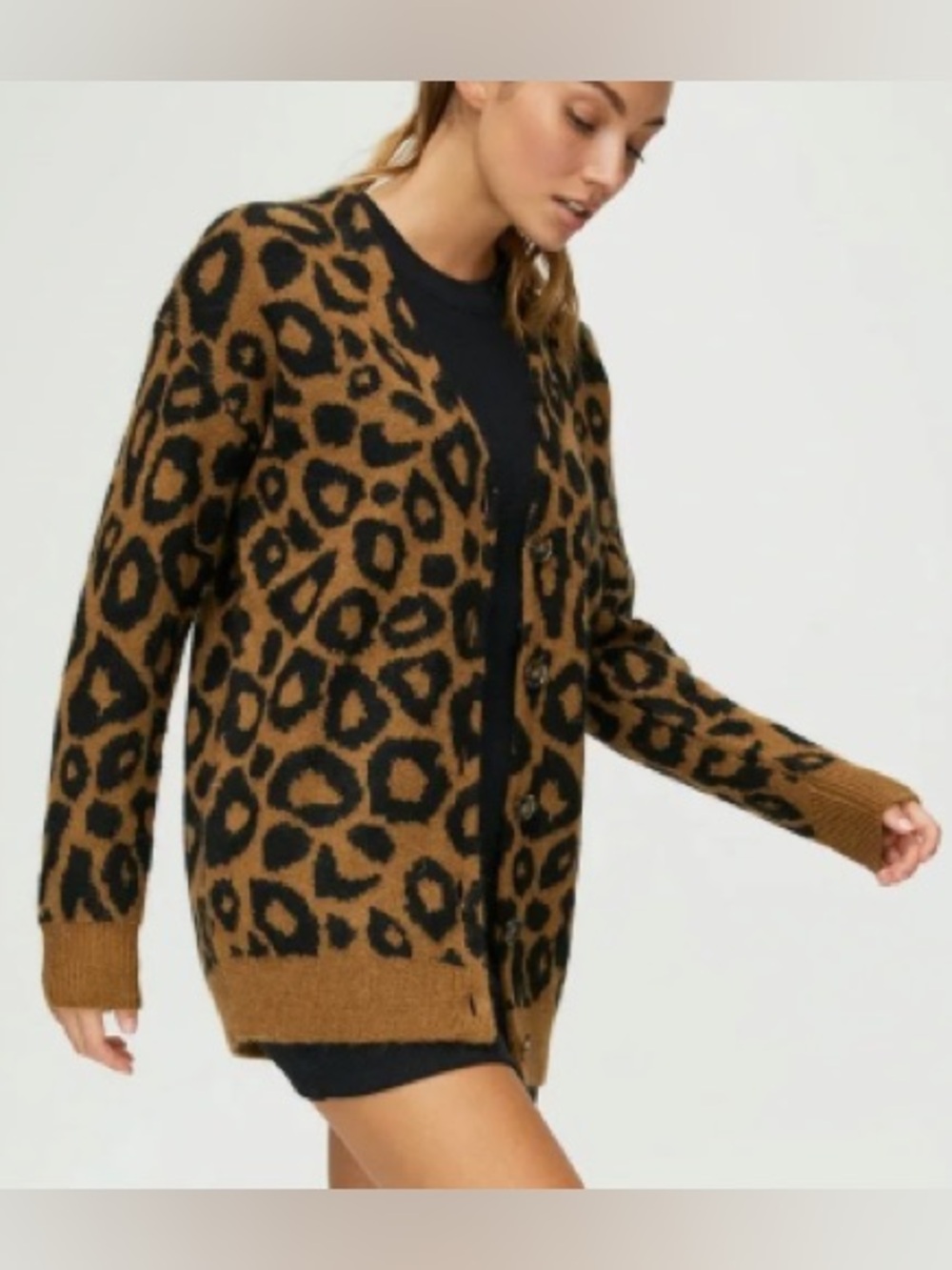 Aritzia Tna Leopard Cheetah Print Utica cardigan Animal Print Soft Fuzzy Sz S